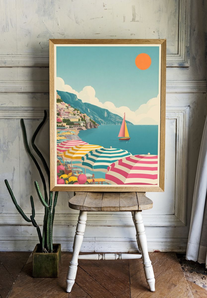 Amalfi Coast Summer Travel Poster. — room view 1