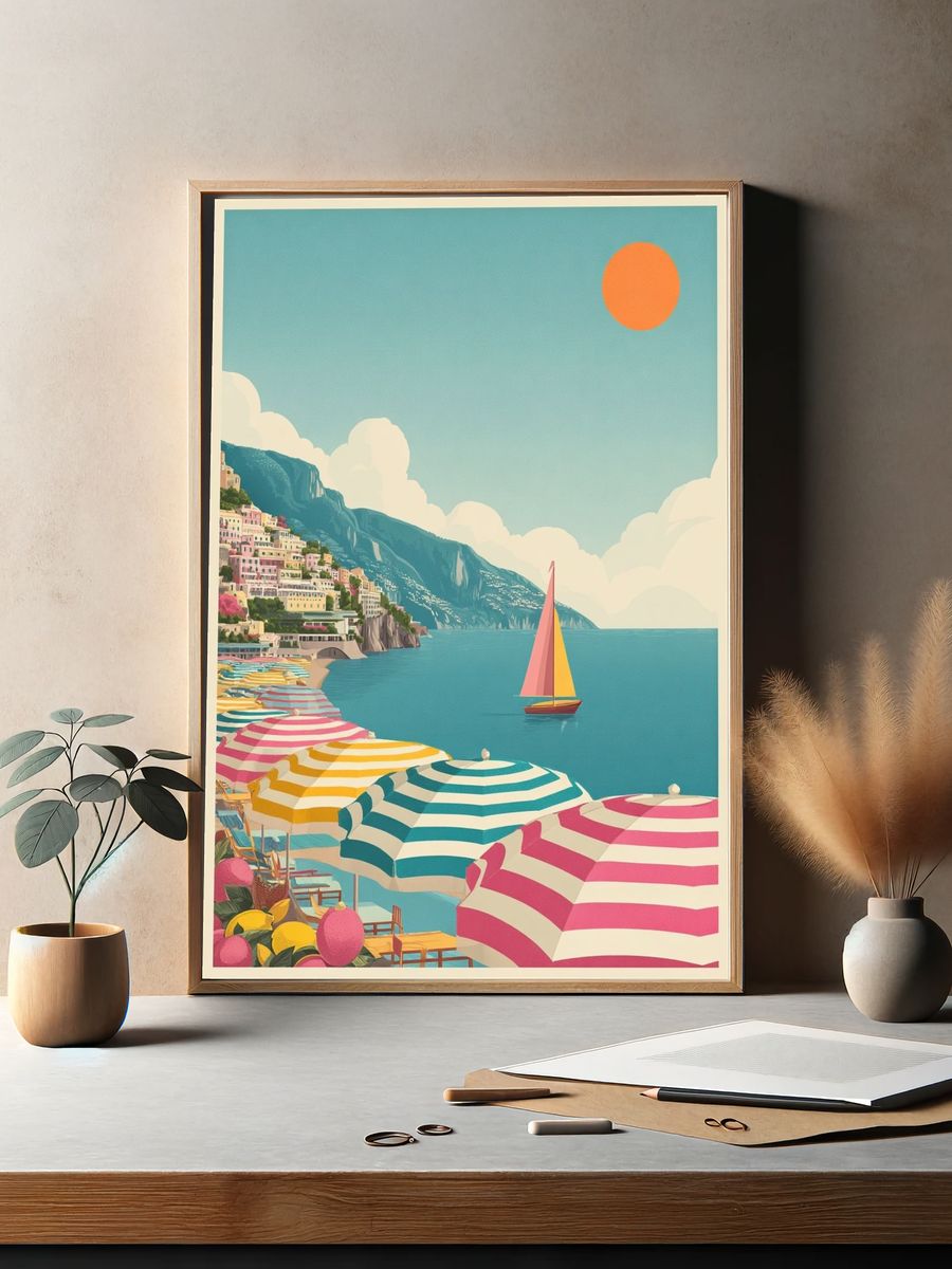 Amalfi Coast Summer Travel Poster. — room view 2