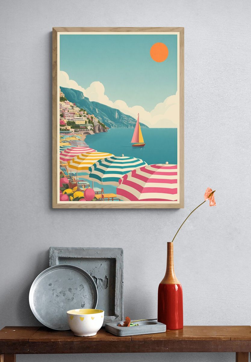 Amalfi Coast Summer Travel Poster. — room view 3