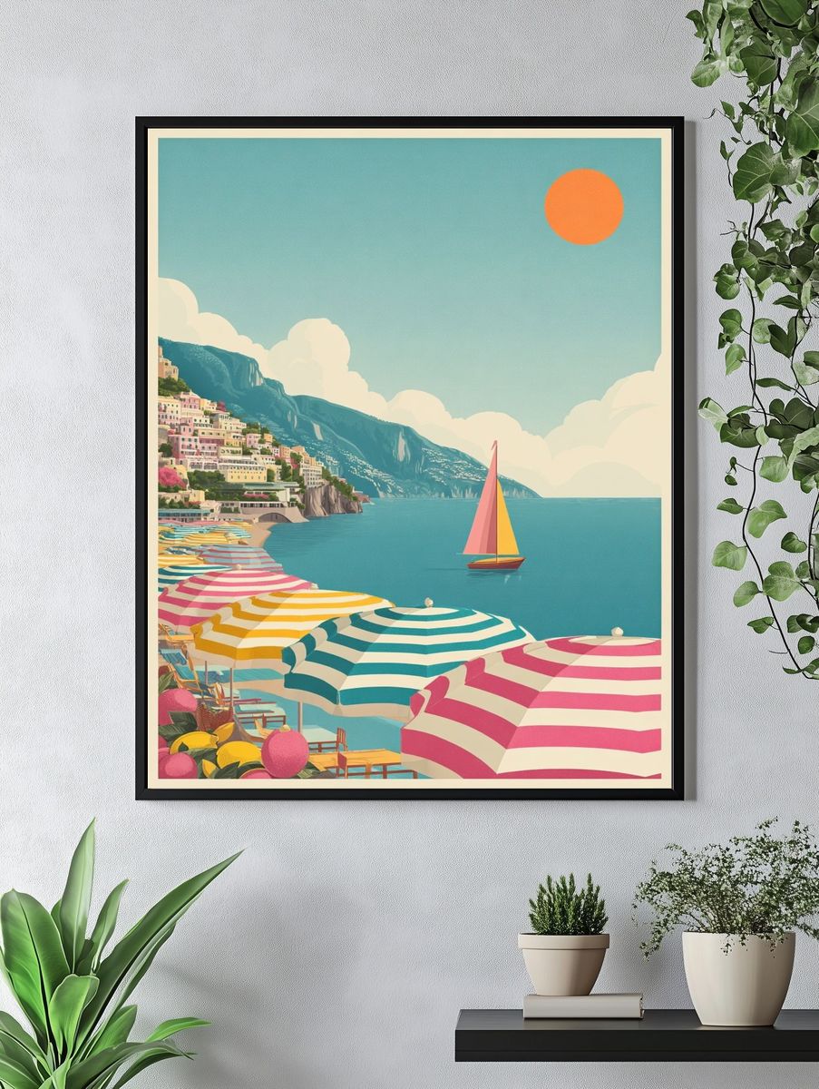 Amalfi Coast Summer Travel Poster. — room view 4