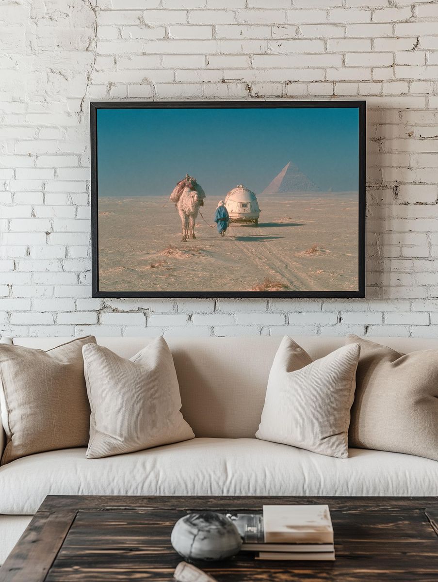 Desert Camel and Pyramid Print. room preview
