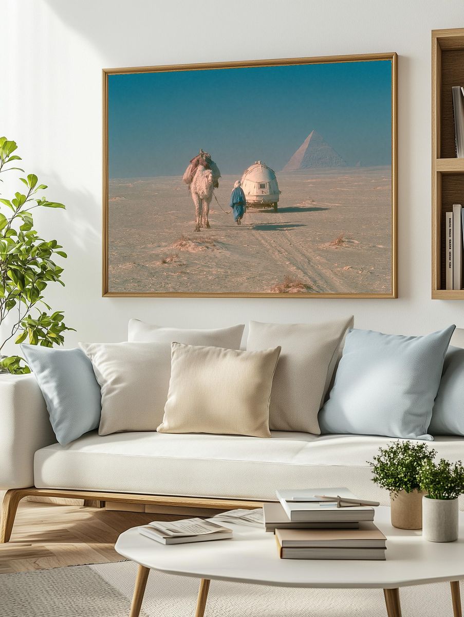 Desert Camel and Pyramid Print. — room view 2