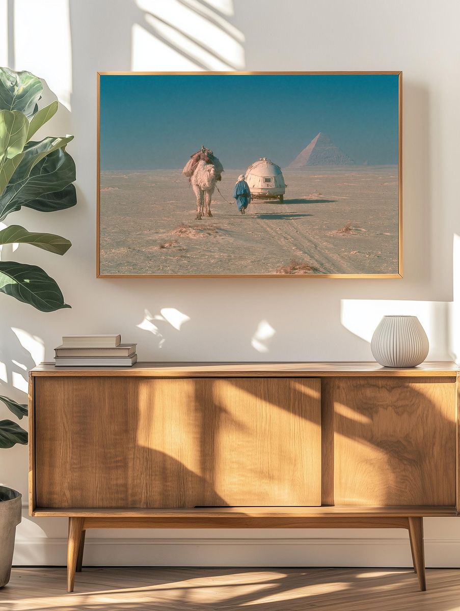 Desert Camel and Pyramid Print. — room view 3