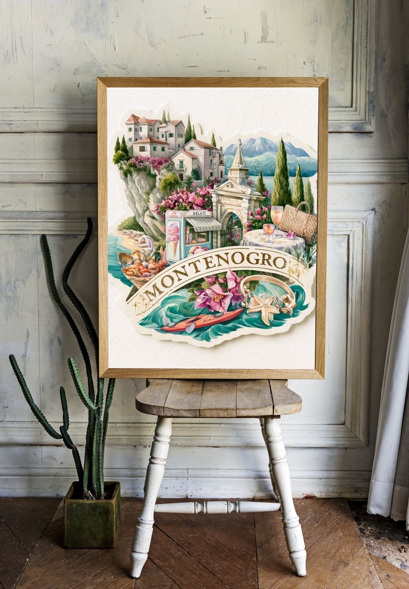 Montenegro Coastal Collage Print. — room view 1