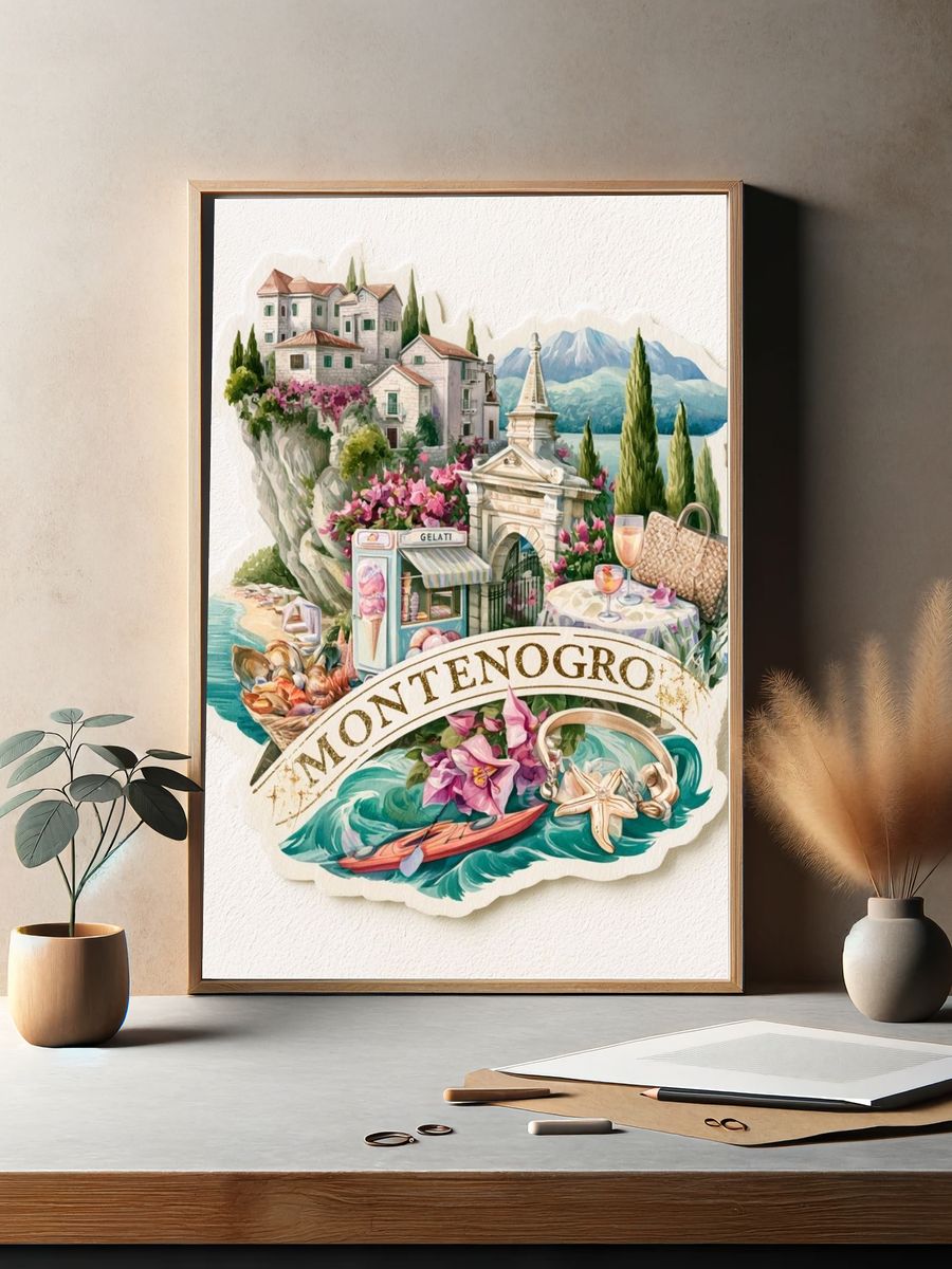 Montenegro Coastal Collage Print. — room view 2