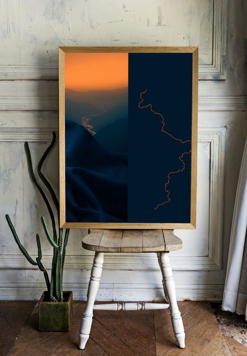 Mountain Sunset Line Art Print. — room view 1