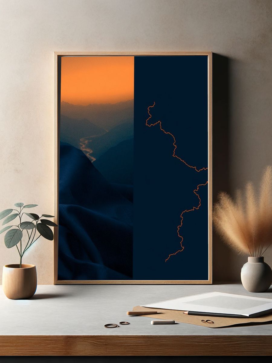 Mountain Sunset Line Art Print. — room view 2