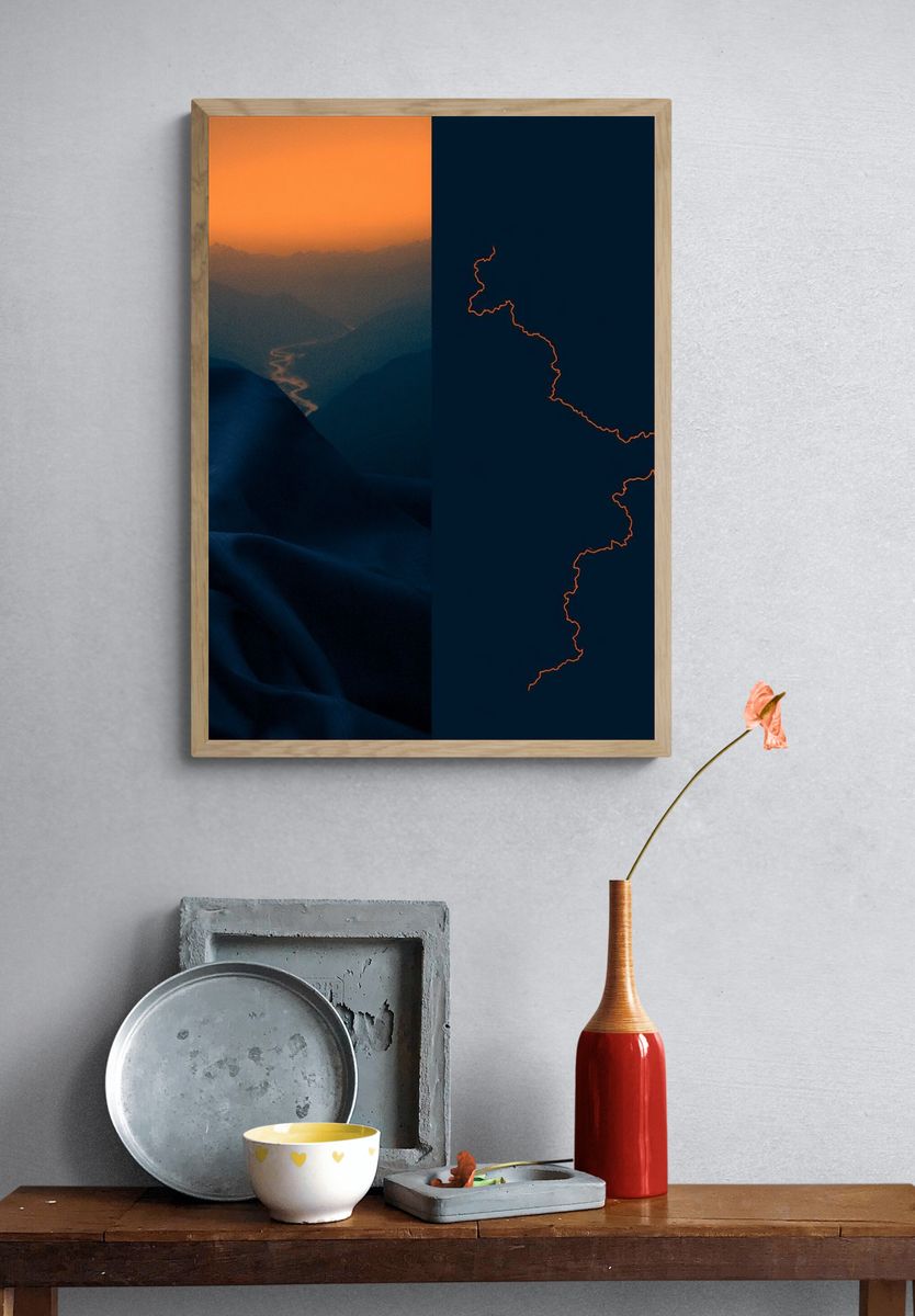 Mountain Sunset Line Art Print. — room view 3