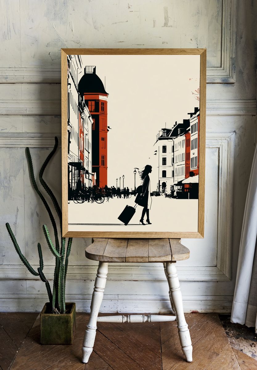 City Street Silhouette Travel Poster. — room view 1