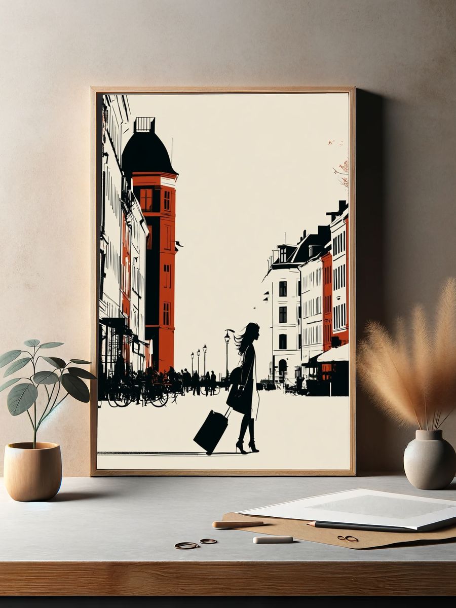 City Street Silhouette Travel Poster. — room view 2