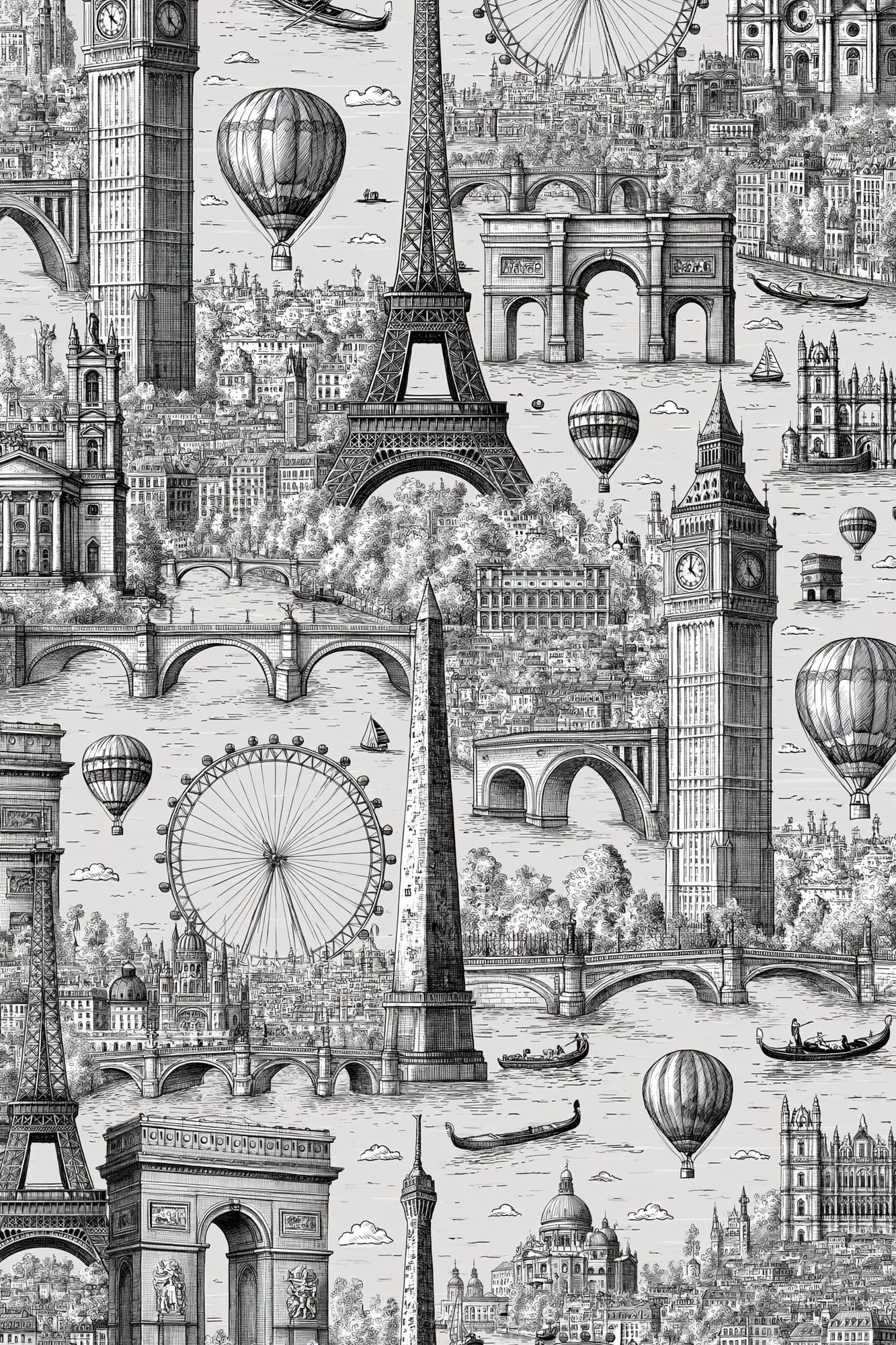 London and Paris Skyline Print. poster detail