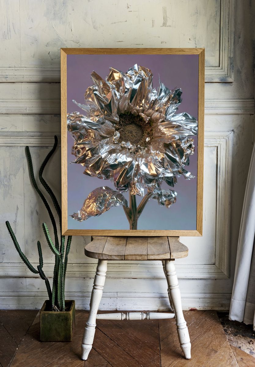 Metallic Sunflower — Contemporary Print. — room view 1