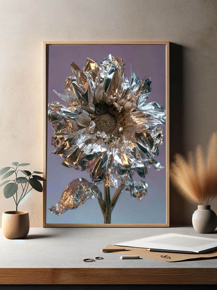 Metallic Sunflower — Contemporary Print. — room view 2