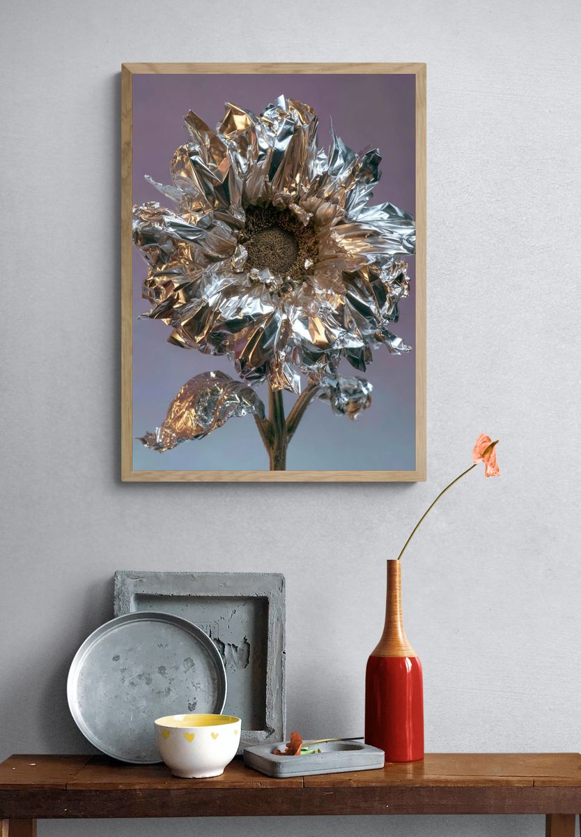 Metallic Sunflower — Contemporary Print. — room view 3