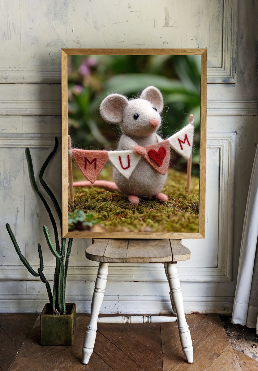Cute Mouse with Banner — Illustration Print. — room view 1