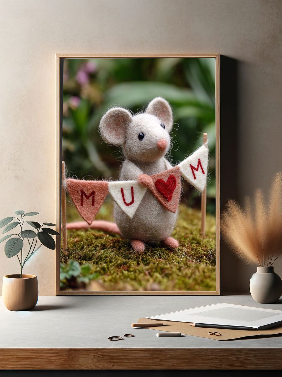 Cute Mouse with Banner — Illustration Print. — room view 2
