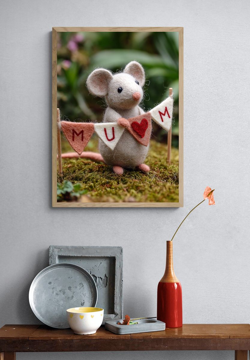 Cute Mouse with Banner — Illustration Print. — room view 3