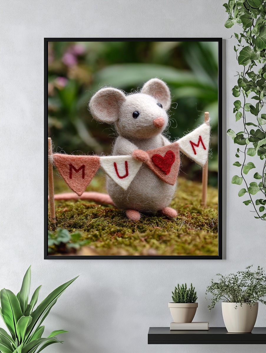 Cute Mouse with Banner — Illustration Print. — room view 4