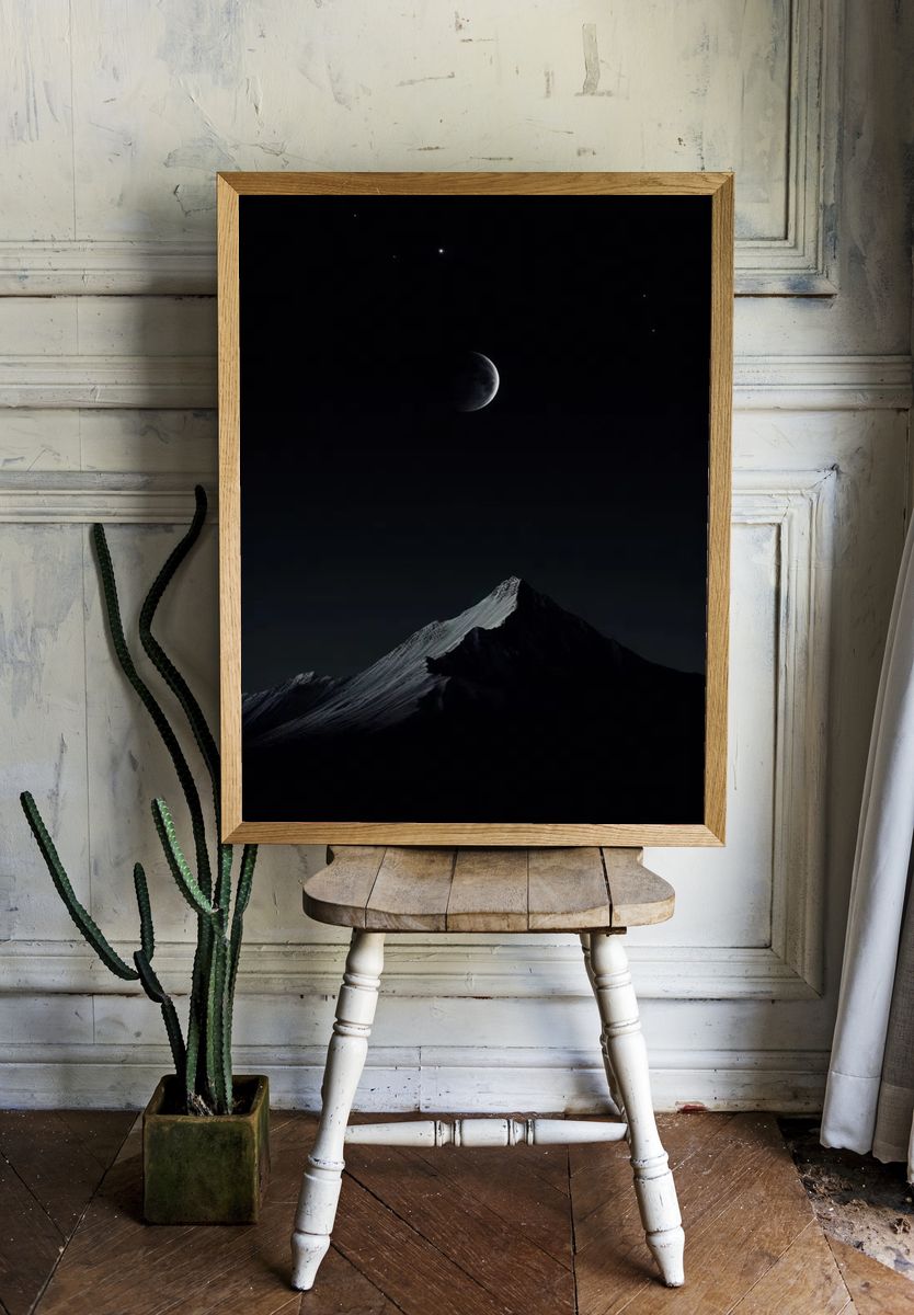 Mountain Under Moonlight — Space Print. — room view 1
