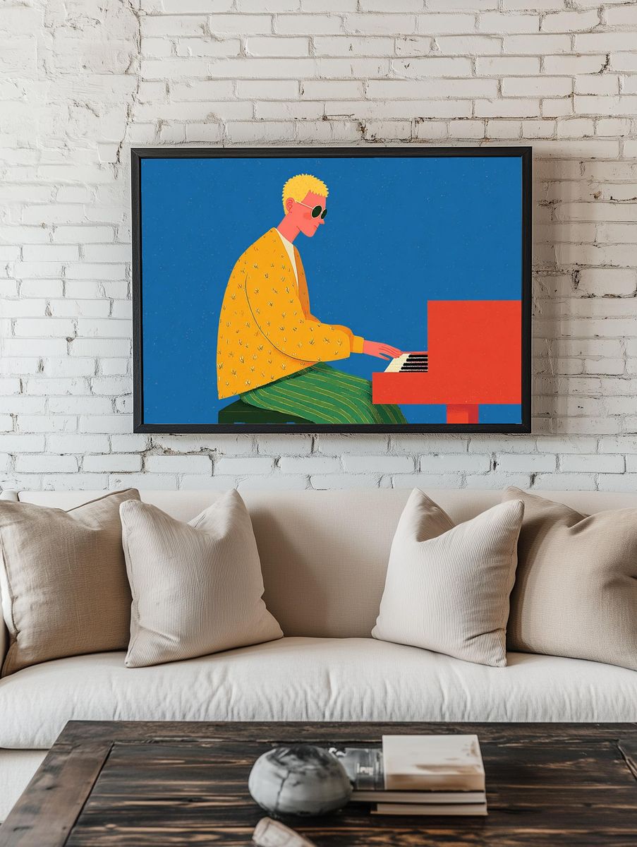 Musician Playing Piano — Illustration Print. — room view 1