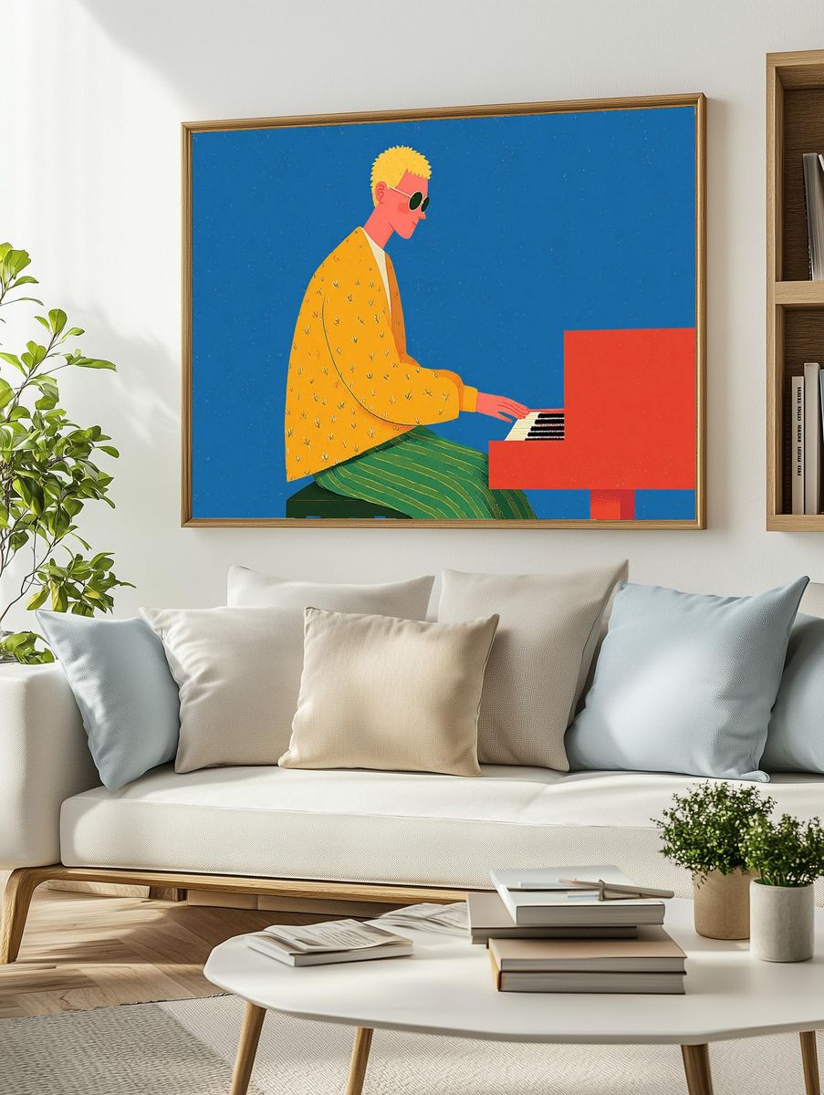 Musician Playing Piano — Illustration Print. — room view 2
