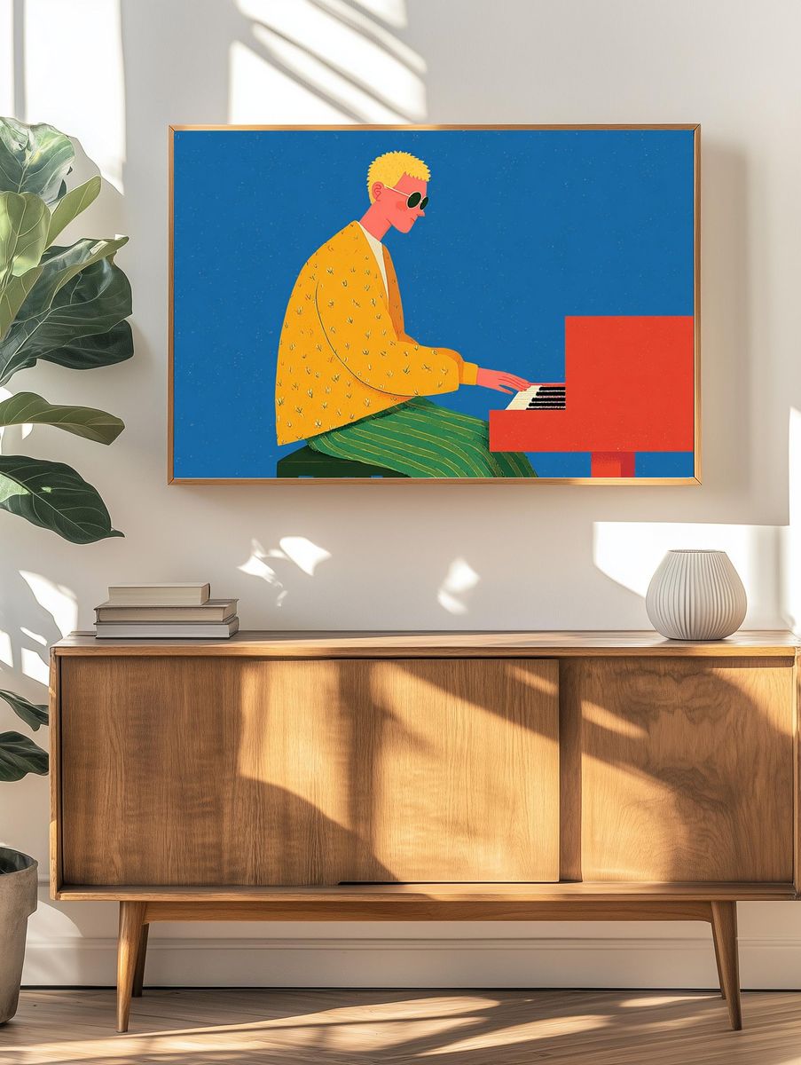 Musician Playing Piano — Illustration Print. — room view 3