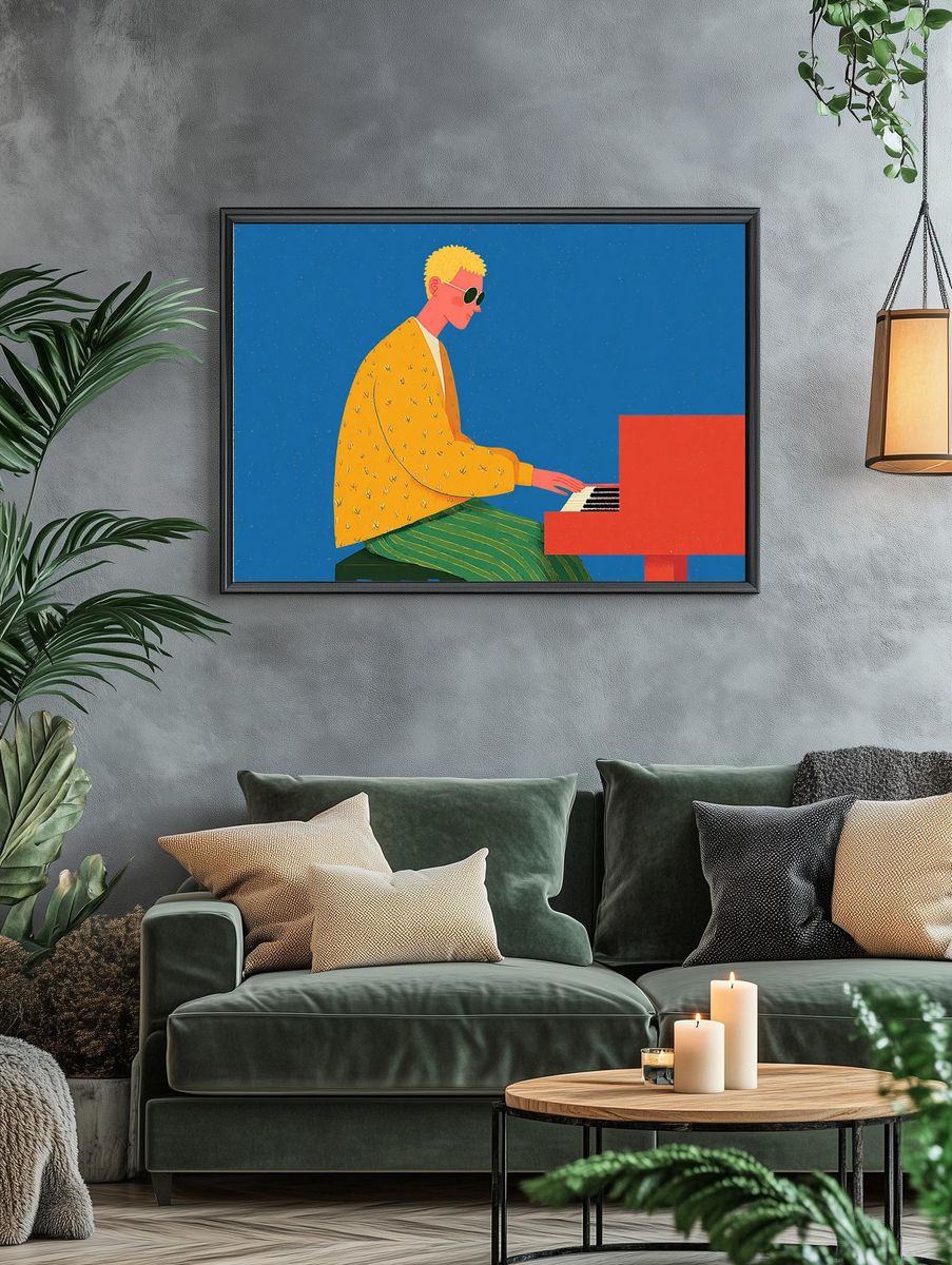 Musician Playing Piano — Illustration Print. — room view 4