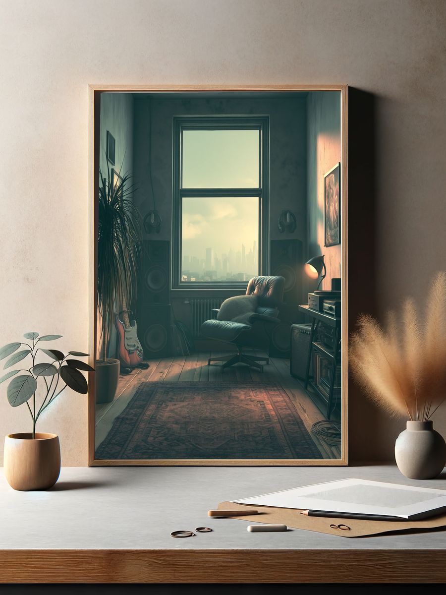 Moody Music Studio Interior Print. — room view 2