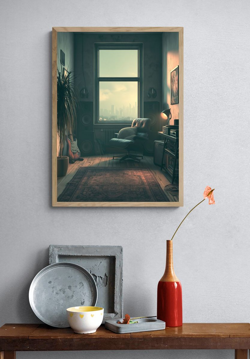 Moody Music Studio Interior Print. — room view 3