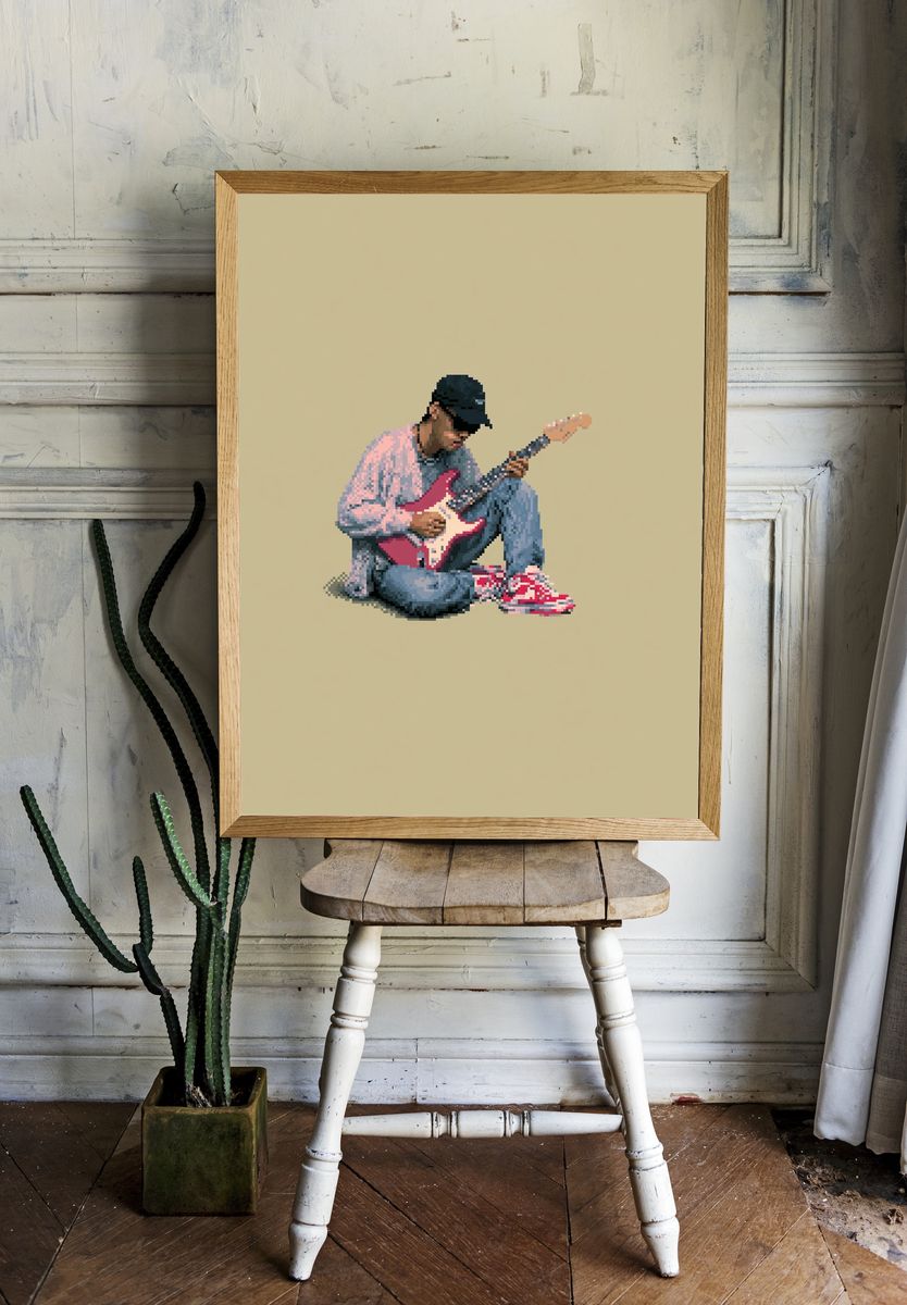 Pixel Guitarist Illustration Poster. — room view 1