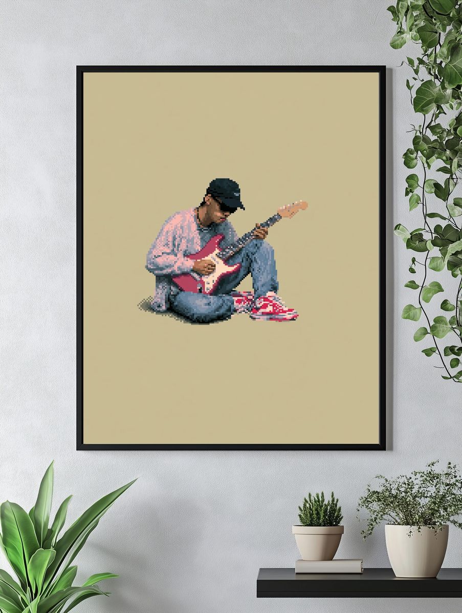 Pixel Guitarist Illustration Poster. — room view 4
