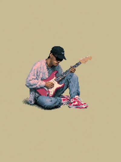 Pixel Guitarist Illustration Poster. poster