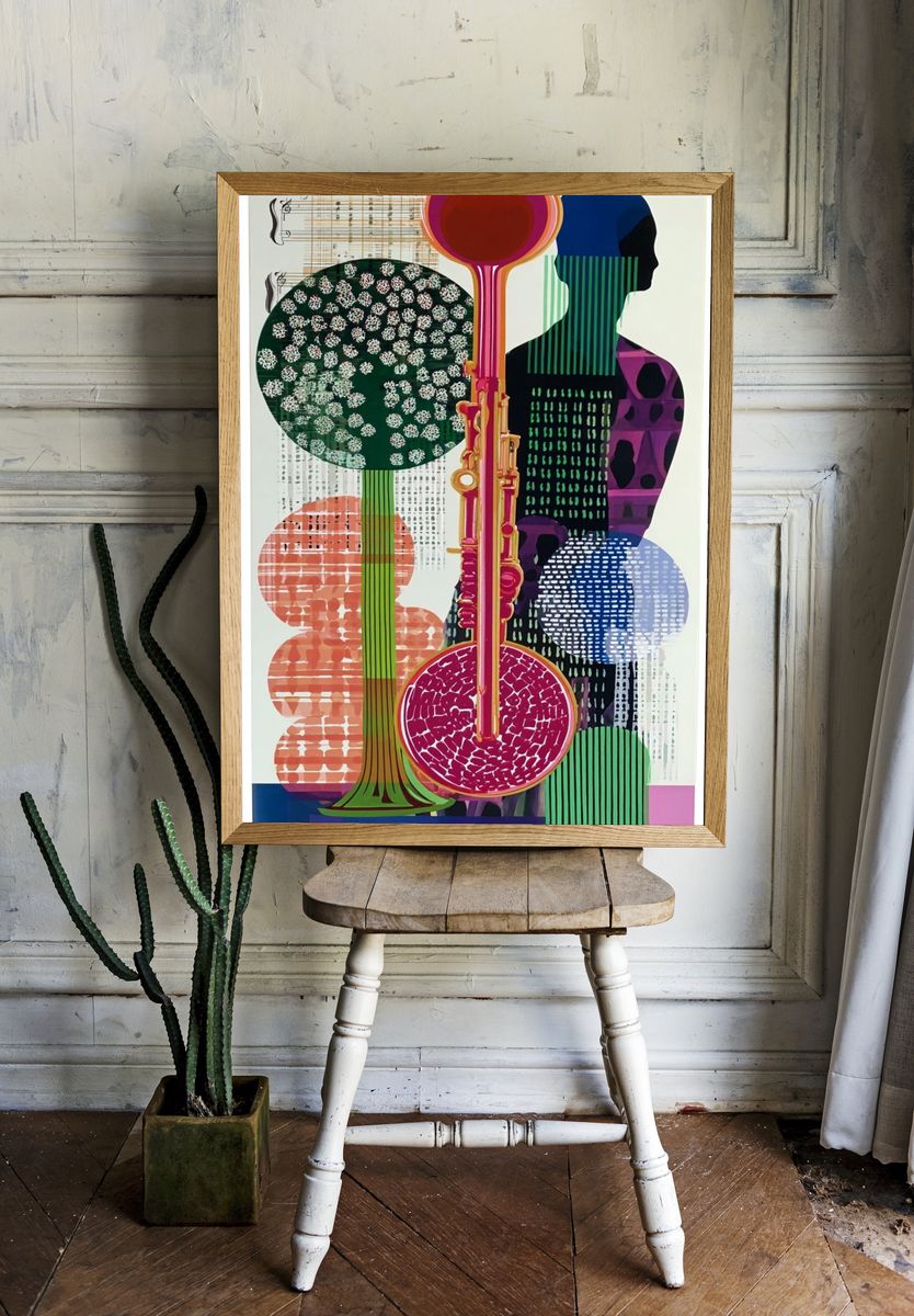 Colorful Saxophone — Modern Art Print. — room view 1