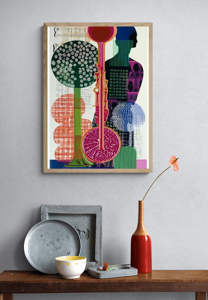 Colorful Saxophone — Modern Art Print. — room view 3