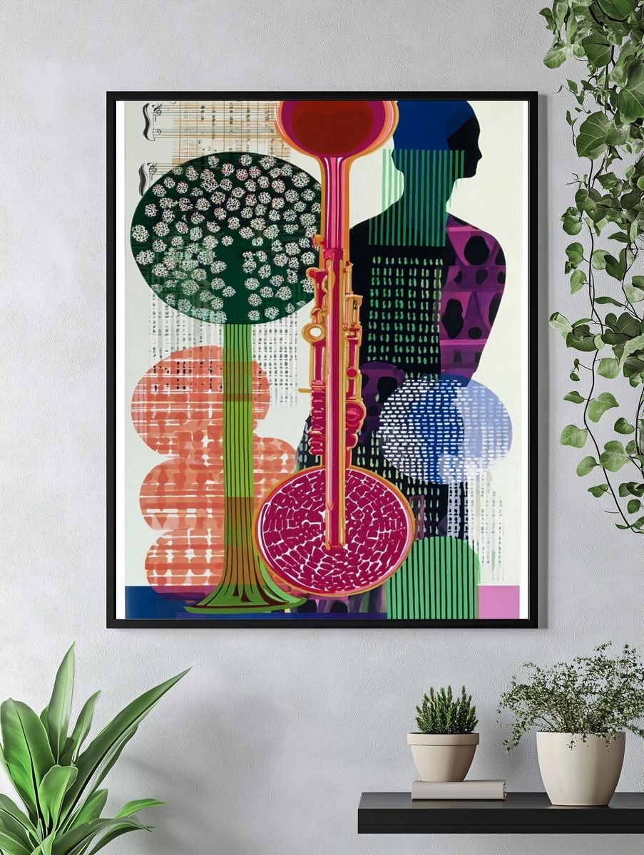 Colorful Saxophone — Modern Art Print. — room view 4