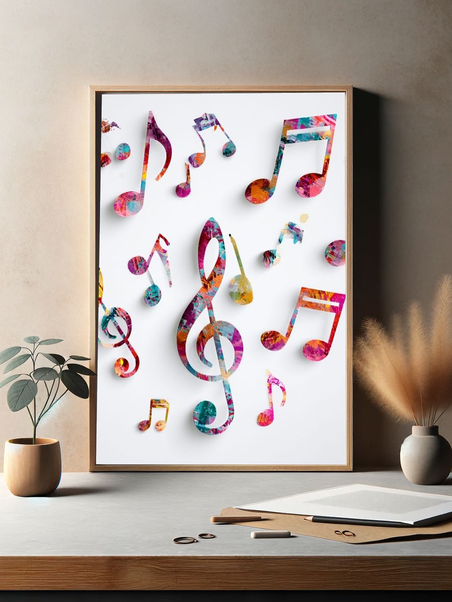 Colorful Music Notes Illustration Poster. — room view 2