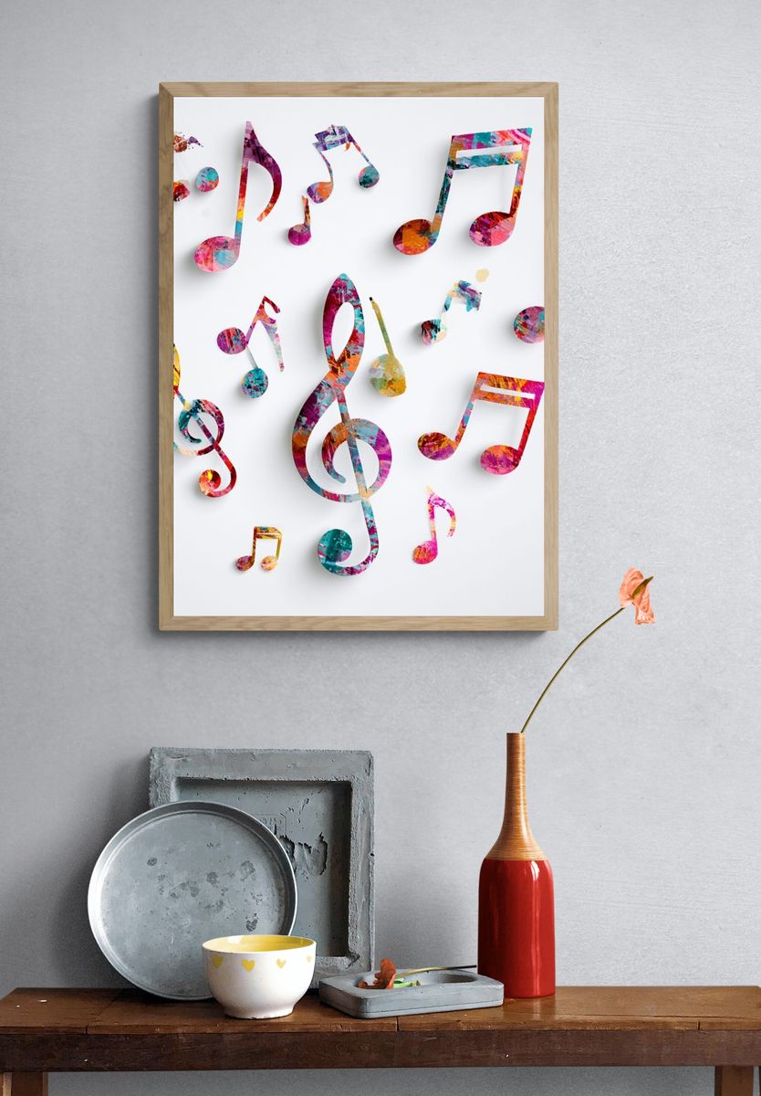 Colorful Music Notes Illustration Poster. — room view 3