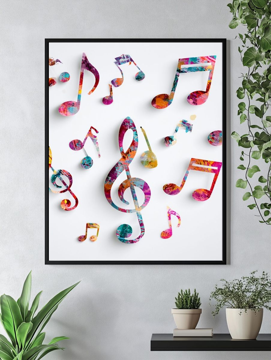 Colorful Music Notes Illustration Poster. — room view 4