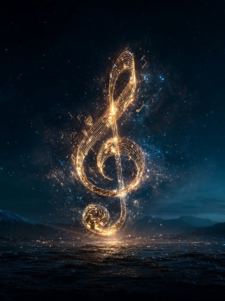 Glowing Treble Clef Music Poster. poster detail