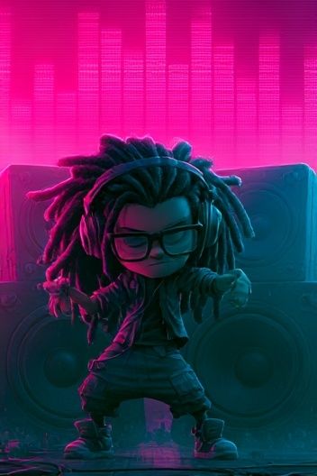 Neon DJ Figure Illustration Poster. poster detail