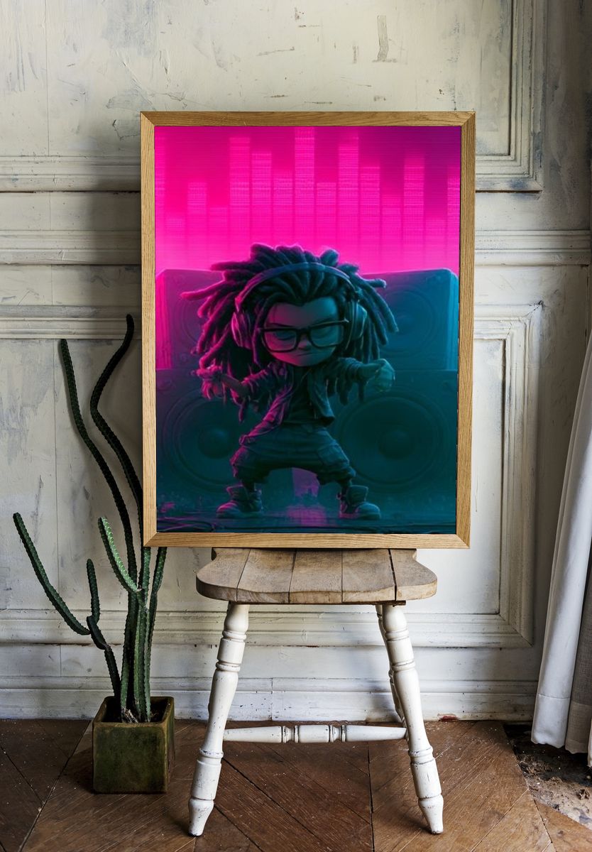Neon DJ Figure Illustration Poster. — room view 1