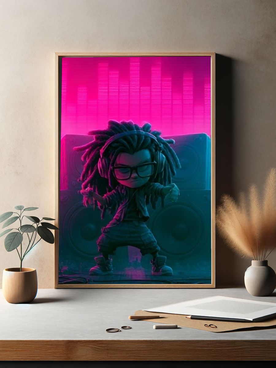 Neon DJ Figure Illustration Poster. — room view 2