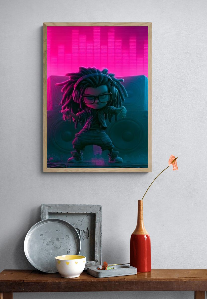 Neon DJ Figure Illustration Poster. — room view 3
