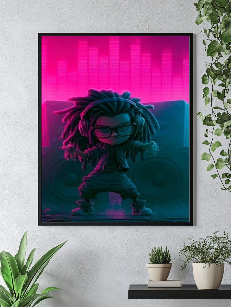 Neon DJ Figure Illustration Poster. — room view 4