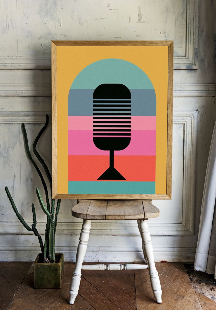 Retro Microphone Mid-Century Poster. room preview
