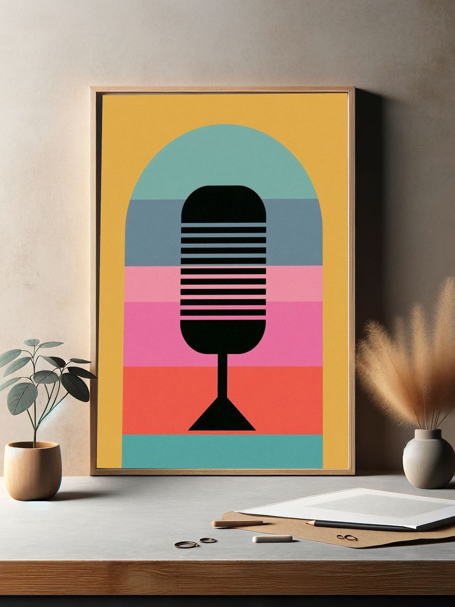 Retro Microphone Mid-Century Poster. — room view 2