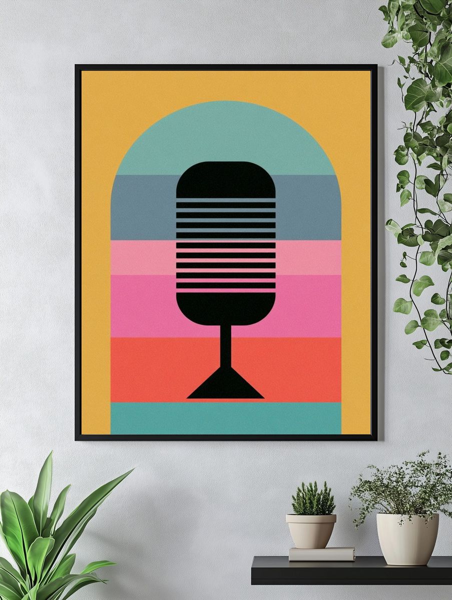 Retro Microphone Mid-Century Poster. — room view 4