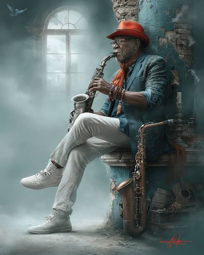 Jazz Saxophonist Portrait Print.