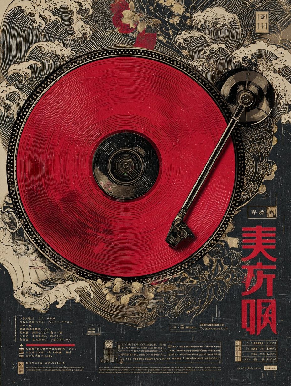 Red Vinyl Turntable Illustration Poster. poster detail