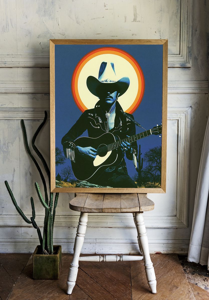 Cowboy Guitar Portrait Poster. — room view 1